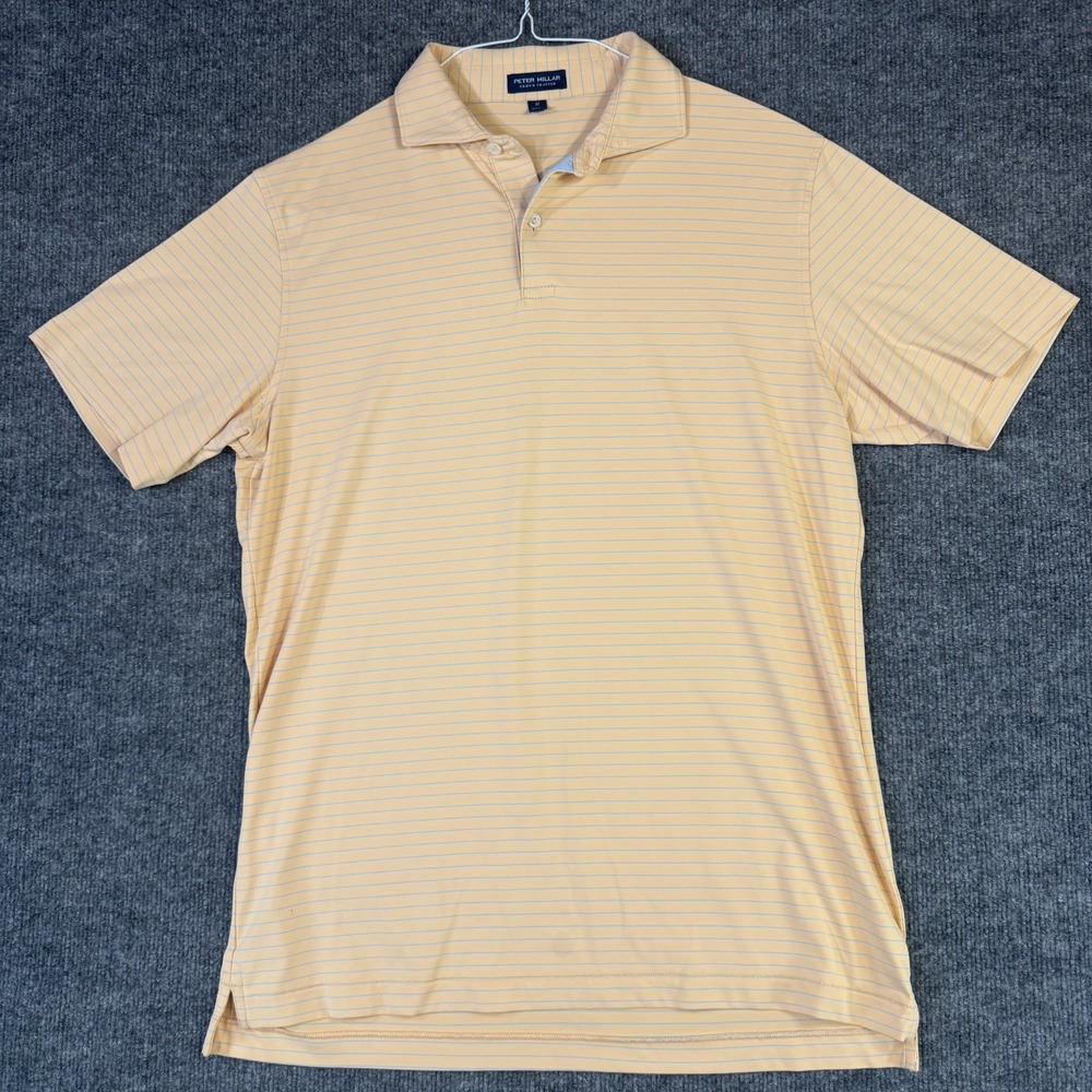 Peter Millar Crown Crafted Polo Mens Medium Light Orange Blue Striped Golf Shirt